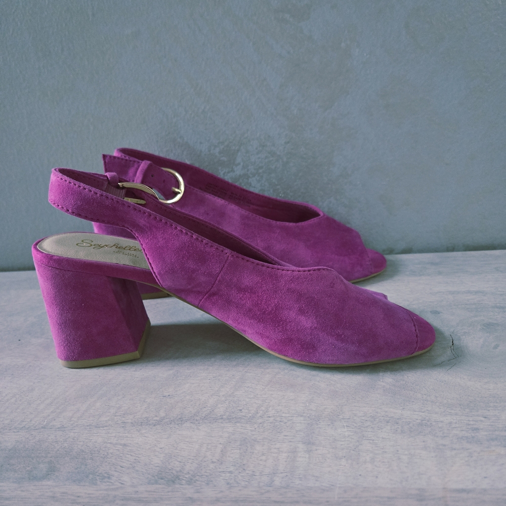 Seychelles EUC Slingback Chunky Heels 8.5 Purple Magenta - Picture 5 of 16